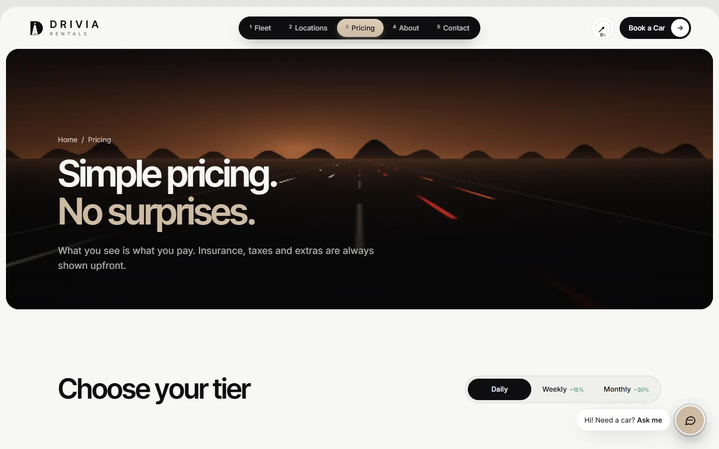 Drivia: Pricing page