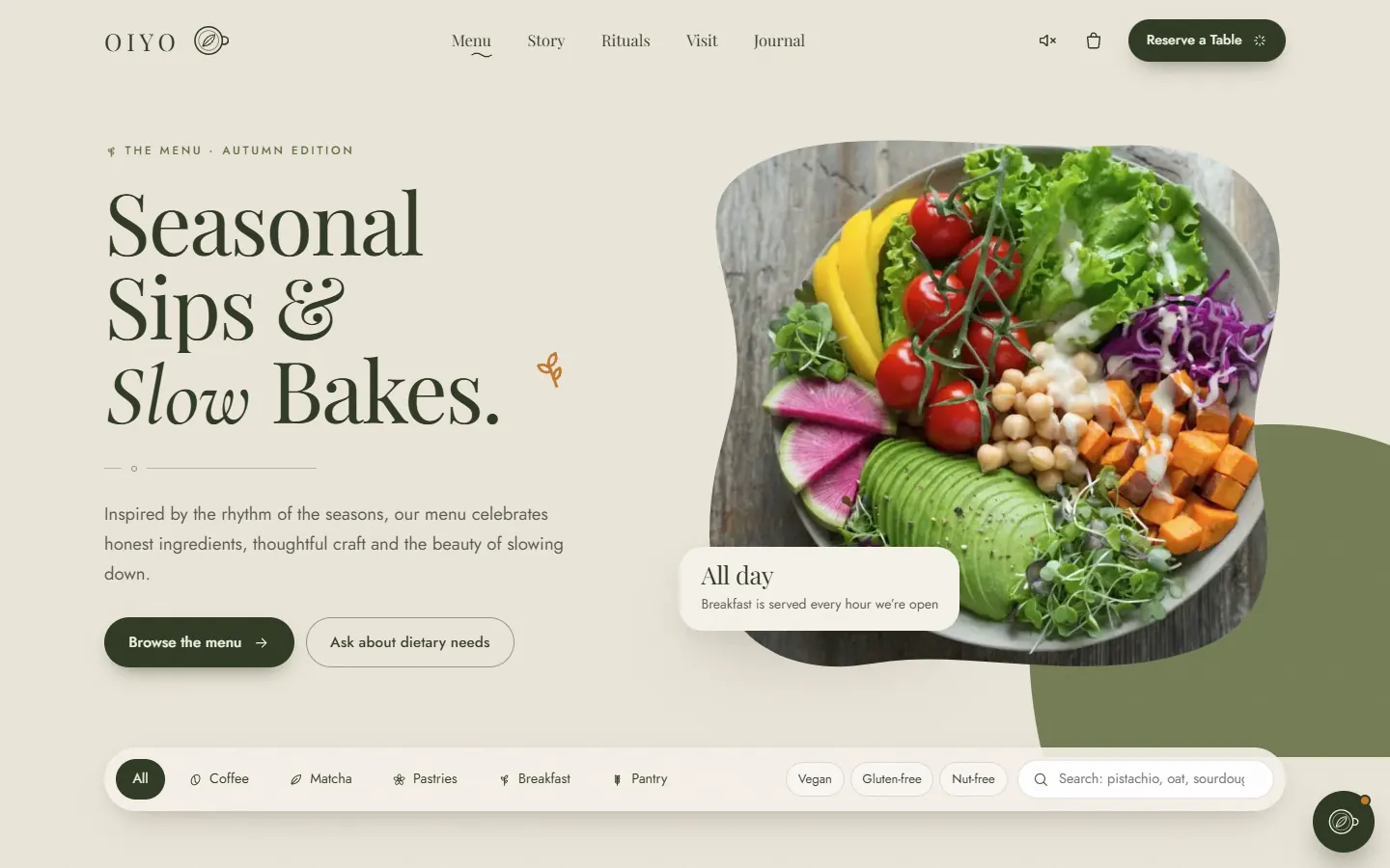 Oiyo: Menu page