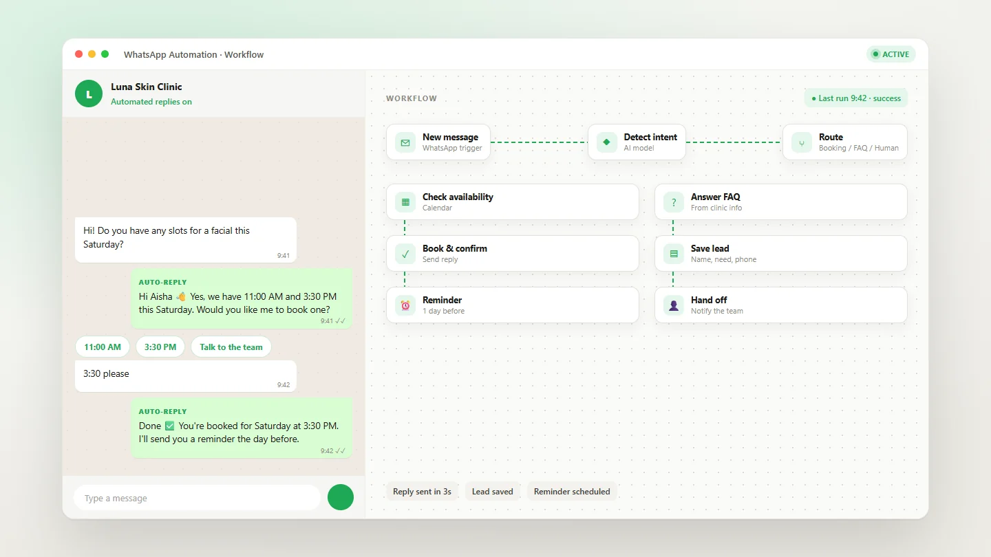 WhatsApp Automation preview on desktop